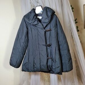 Larry Levine Down Puffer Quilted Black Scandi Girl Jacket Shawl Collar Womens S